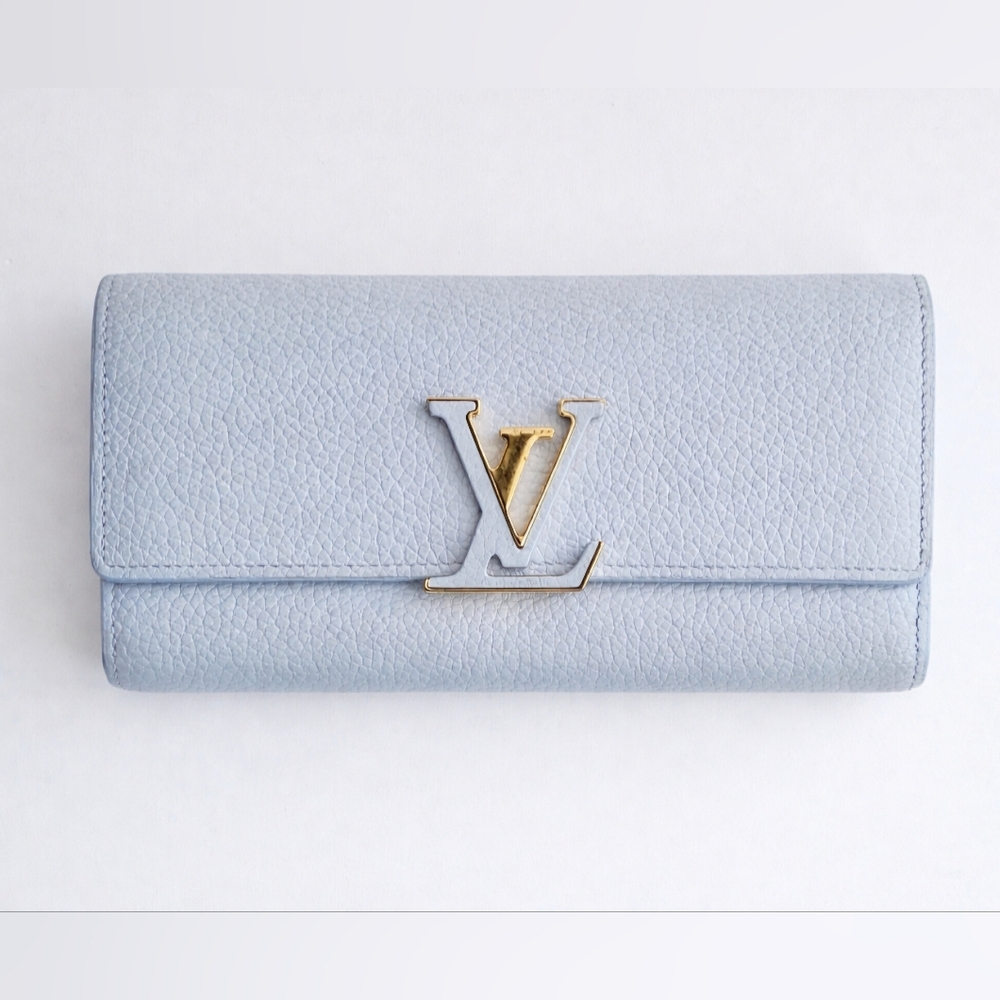 Louis Vuitton Light Blue Capucines Long  Leather Wallet